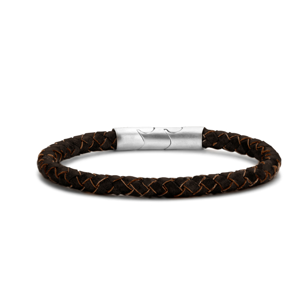 Frank 1967 Armband Echtleder Dunkelbraun Geflochten Edelstahl - 6mm breit