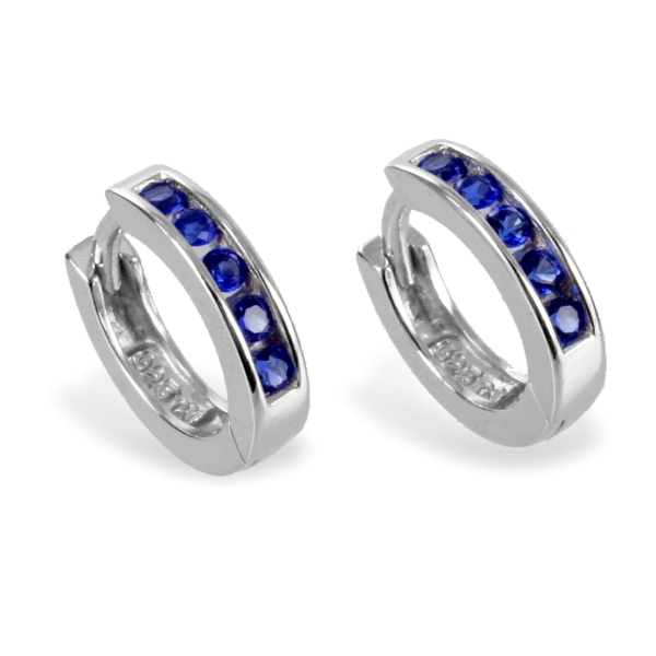 Klappcreolen Silber 925 rhodiniert - Ø 14mm - 10 Zirkonia in Saphirblau