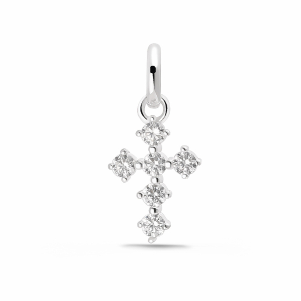 Anhänger Kreuz Silber 925 rhodiniert - 6 Zirkonia - 10,5mm