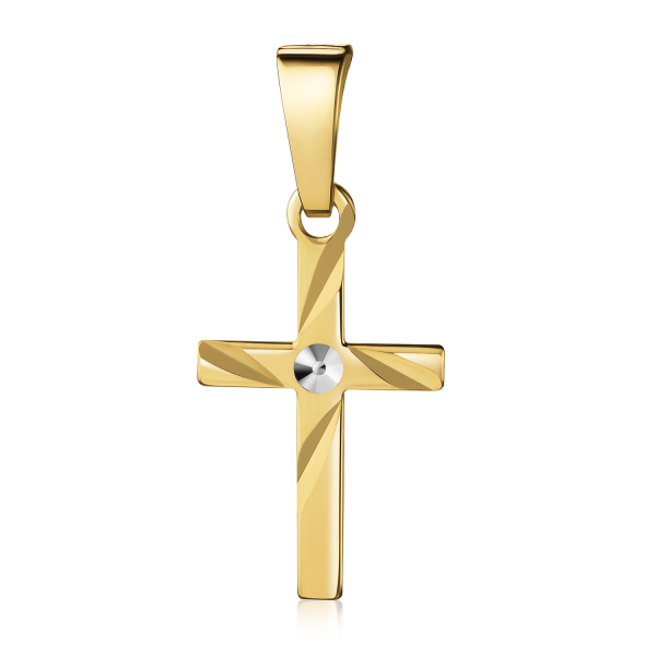 Anhänger Kreuz Gold 333 teilrhodiniert - Glänzend und Diamantiert - 13mm