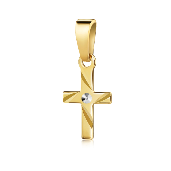 Anhänger Kreuz Silber 925 vergoldet Bicolor - Glänzend und Diamantiert - 10mm