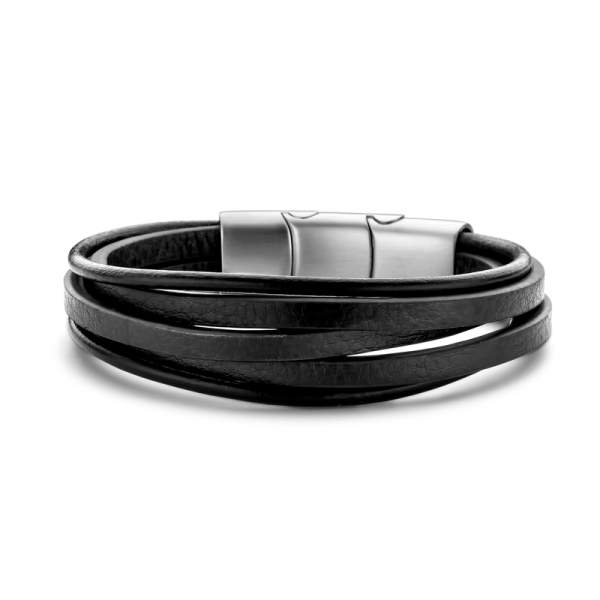Frank 1967 Armband Echtleder Schwarz 5-reihig Edelstahl - 3x5mm und 2x3mm