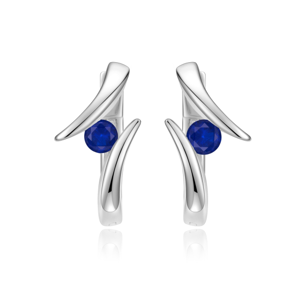 Klappcreolen Silber 925 rhodiniert - Zirkonia saphirblau - 7mm breit - Bild 2