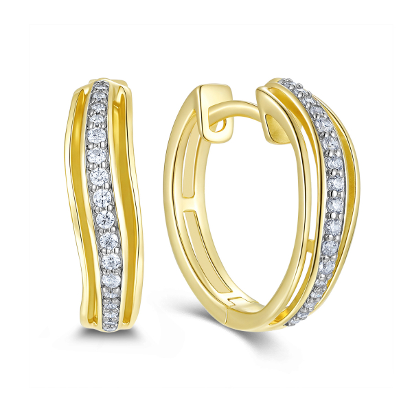 Klappcreolen Silber 925 vergoldet - Ø 16mm - Zirkonia - Hochglanz