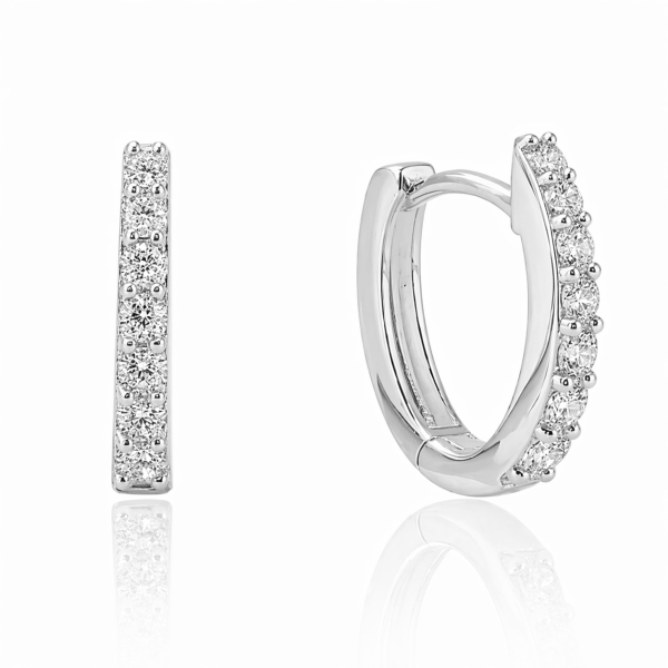 Klappcreolen Silber 925 rhodiniert - 14,5x12mm - 14 Zirkonia - Hochglanz