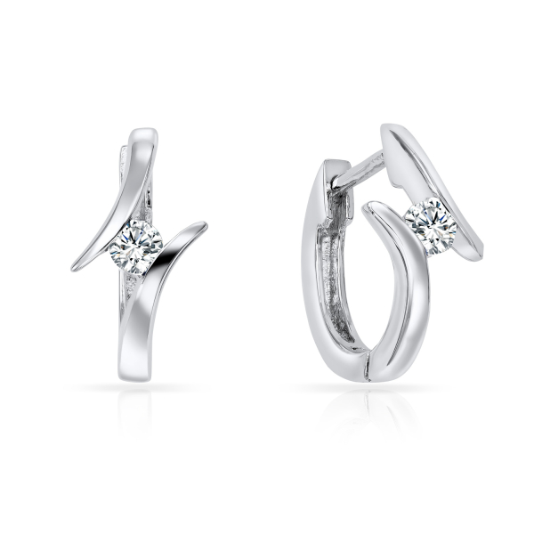 Klappcreolen Silber 925 rhodiniert - Zirkonia weiß - 7mm breit
