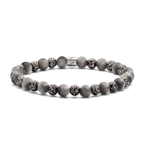 Frank 1967 Armband Edelstahl IPB - Grauer Jaspis 6mm