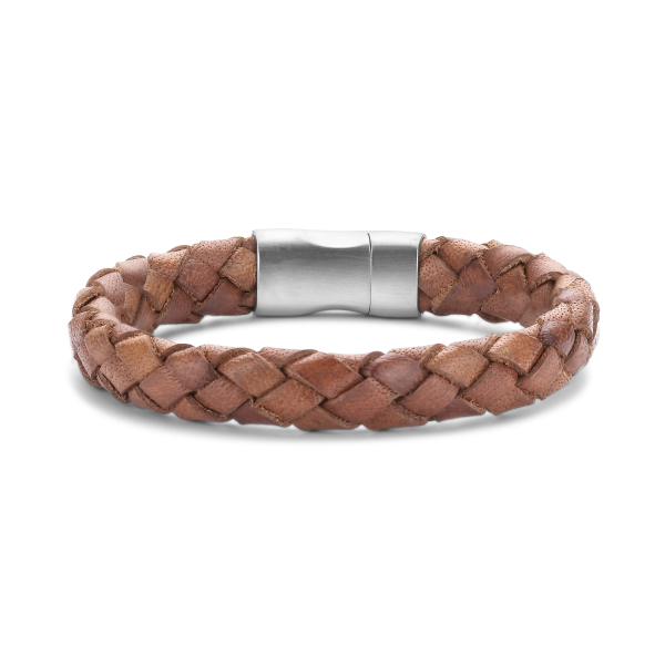 Frank 1967 Armband Echtleder Hellbraun Geflochten Edelstahl IPS - 11mm