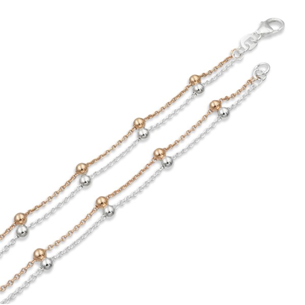 Fußkette Kugeln Silber 925 rosé vergoldet - Zweifarbig