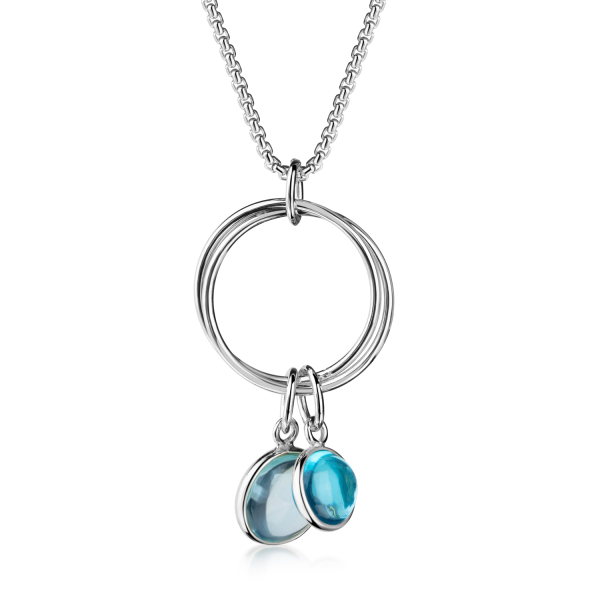 Collier mit Quarz Cabochon Silber 925 - Blauer Quarz, Hochwertige Juwelier-Qualität