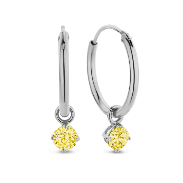 Creolen mit Zirkonia-Anhänger Gelb Silber 925 rhodiniert - Zirkonia 4mm