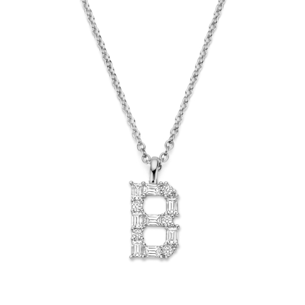 Buchstaben-Collier Zirkonia Silber 925 rhodiniert - Ankerkette 40cm mit Verlängerung - Bild 3