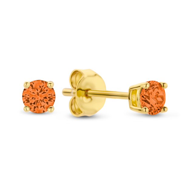 Ohrstecker mit Zirkonia orange Silber 925 vergoldet - Ø 3mm