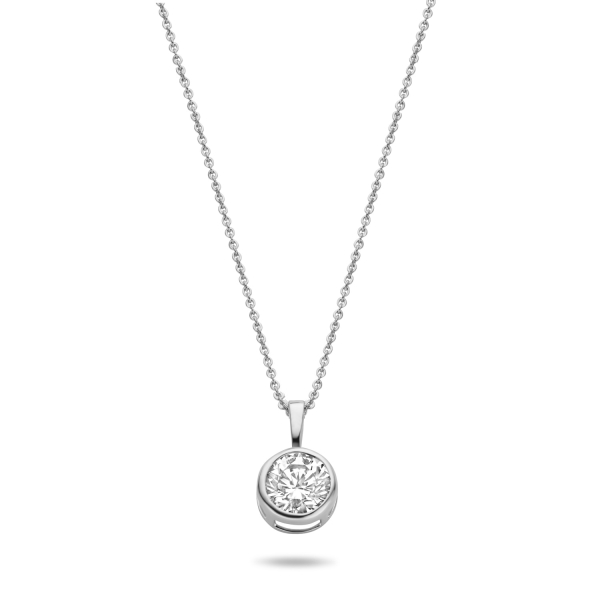 Collier mit Anhänger Zirkonia Weißgold 585 - 6mm, Zargenfassung, Kette 42cm - Bild 2