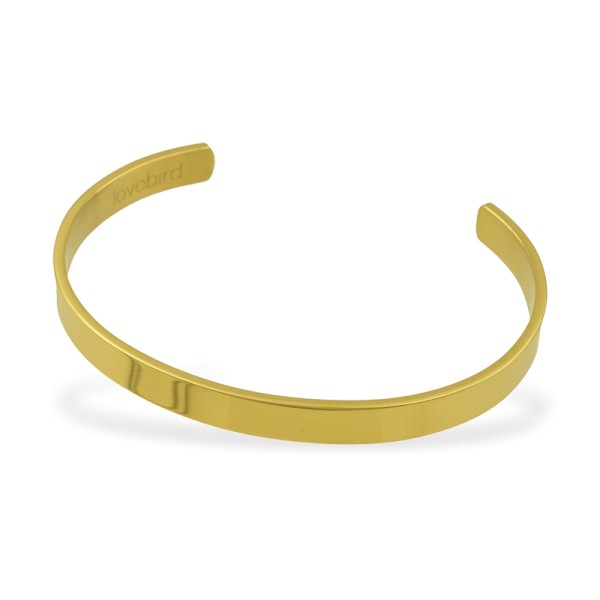 Lovebird offener Armreif Edelstahl - Goldfarbene IP-Beschichtung - 6mm breit - Gravur