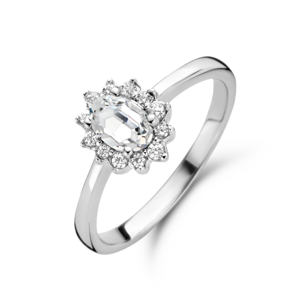 Damenring Silber 925 rhodiniert - 13 Zirkonia - 8mm breit