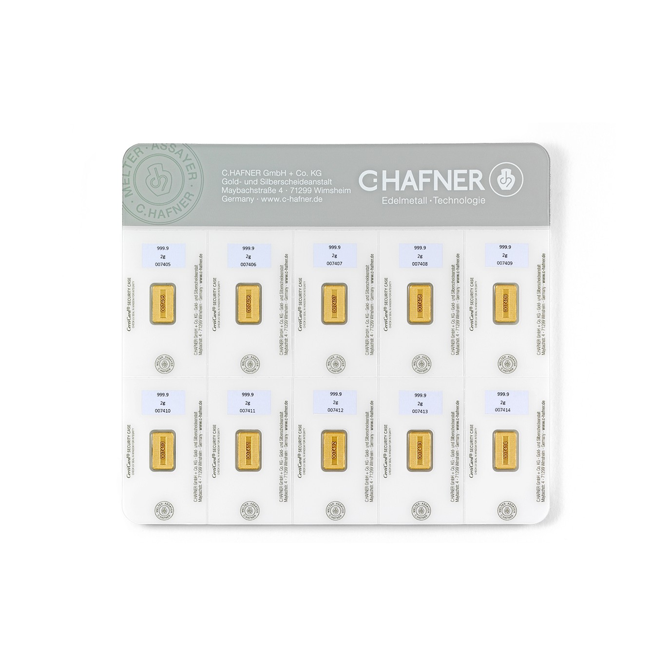 10 x 2g Goldbarren C. Hafner ceha SmartPack - 999,9 Feingold - Neuware