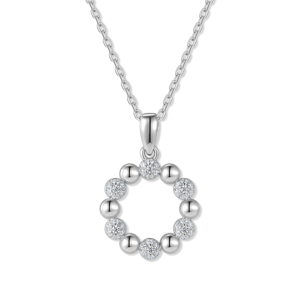 Collier Halbkugeln mit Zirkonia Silber 925 rhodiniert - Anhänger 13mm