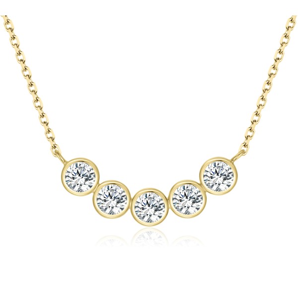 Collier Silber 925 vergoldet - 5 Zirkonia - Zwischenteil 22x5mm - Diamantierte Kette