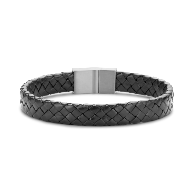 Frank 1967 Armband Echtleder Schwarz Geflochten Edelstahl - 10mm, verstellbar