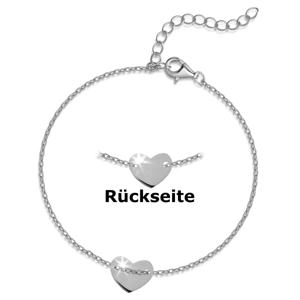 Armband Herz Silber 925 rhodiniert - Diamantierte Ankerkette