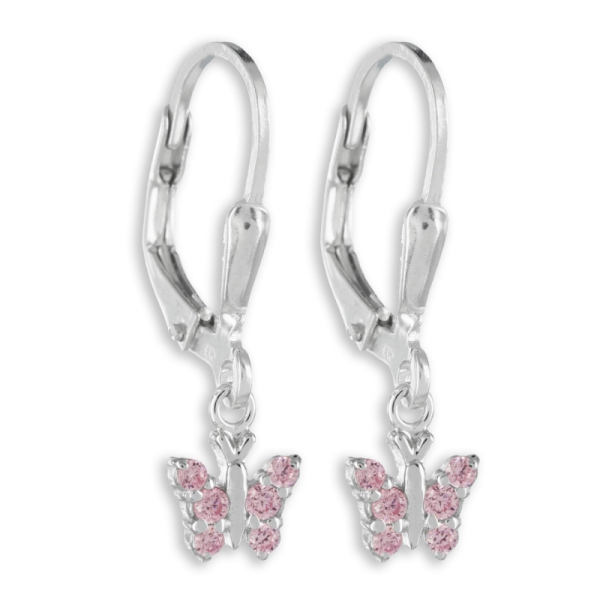 Ohrhänger Schmetterling Silber 925 rhodiniert - 12 Zirkonia Rosa