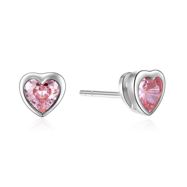 Ohrstecker Herz Silber 925 rhodiniert - Zirkonia rosé - 6,5mm
