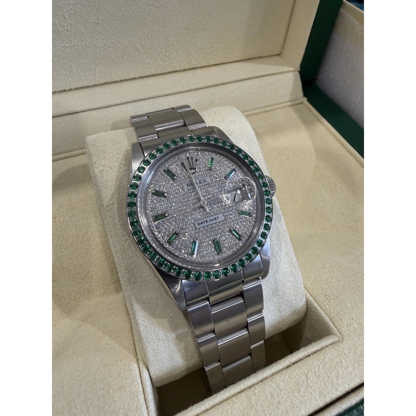 Rolex Datejust 16030 36mm - Custom Green Pavé - Automatik - 1983