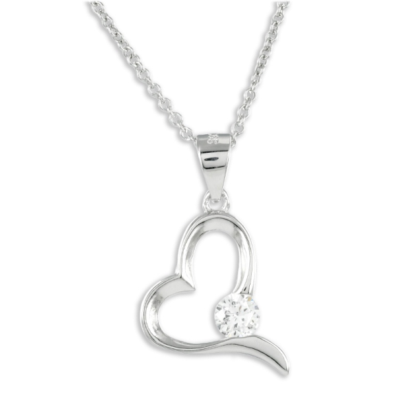 Collier Herz Silber 925 rhodiniert - 1 Zirkonia - Herz 15x14mm