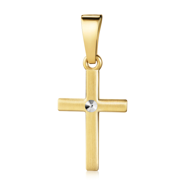Anhänger Kreuz Silber 925 vergoldet Bicolor - Seidenmatt und Diamantiert - 13mm