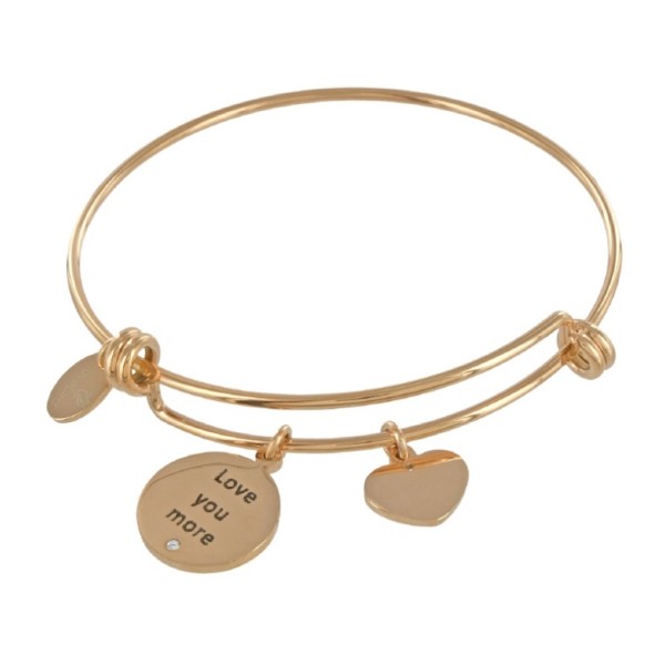Lovebird Charm-Armreif mit Herz und Zirkonia-Platte Edelstahl - Roségoldfarbene IP-Beschichtung