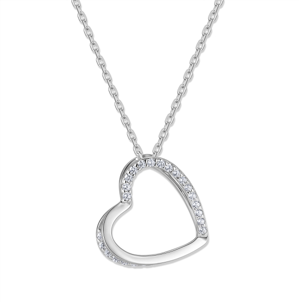 Collier mit Anhänger Herz Silber 925 rhodiniert - 24 Zirkonia, Herz 13x13mm