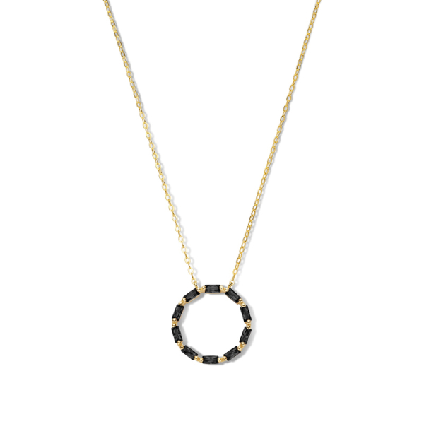 Collier Kreis Silber 925 vergoldet - 10 schwarze Zirkonia im Baguetteschliff - Bild 2
