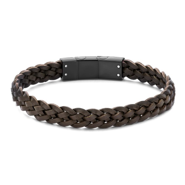 Frank 1967 Armband Echtleder Dunkelbraun Geflochten Edelstahl IPB - 8,3mm