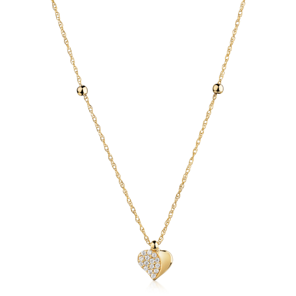 Collier 2 Kugeln und Herz-Anhänger 15 Zirkonia Gold 333 - Doppel-Ankerkette 45cm - Bild 2