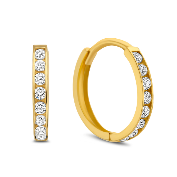 Klappcreolen mit 16 Zirkonia Gold 585 - 14mm x 2mm