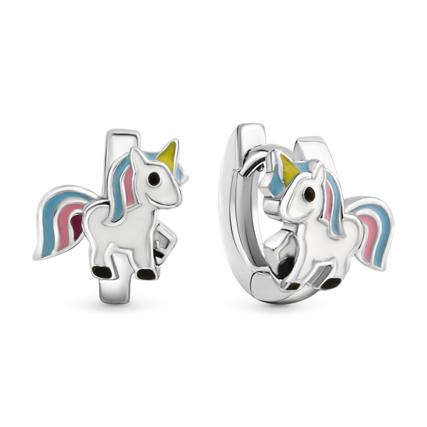 Klappcreolen Silber 925 rhodiniert - Einhorn mit Lack