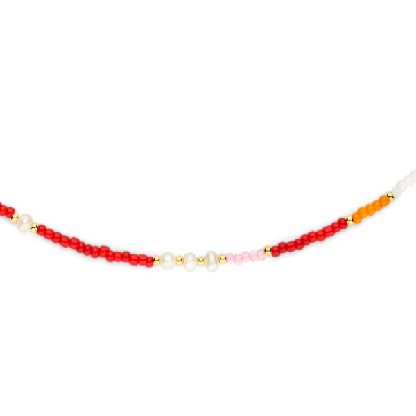 Lovebird Collier Glasbeads rosa/rot/orange Edelstahl IPG - Süßwasser-Zuchtperle - Bild 2