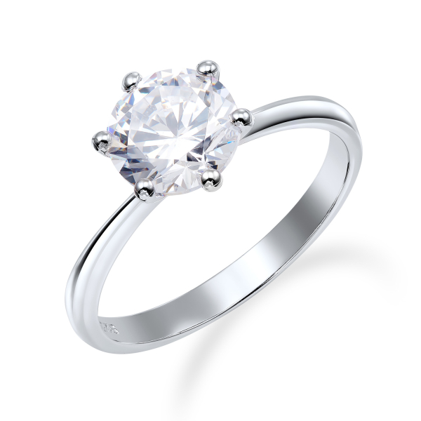 Solitär-Ring Silber 925 rhodiniert - Zirkonia 8mm - Krappenfassung - Bild 2