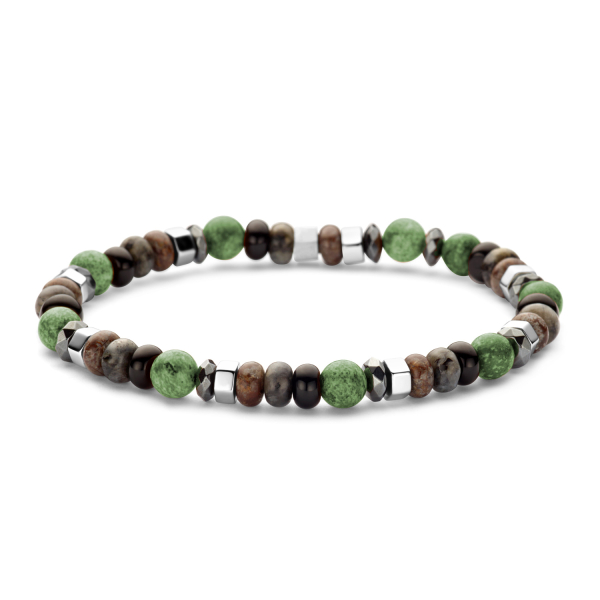 Frank 1967 Armband Edelstahl IPS - Moosachat, schwarzer Achat, Labradorit, Bronzit, Hämatit 6mm