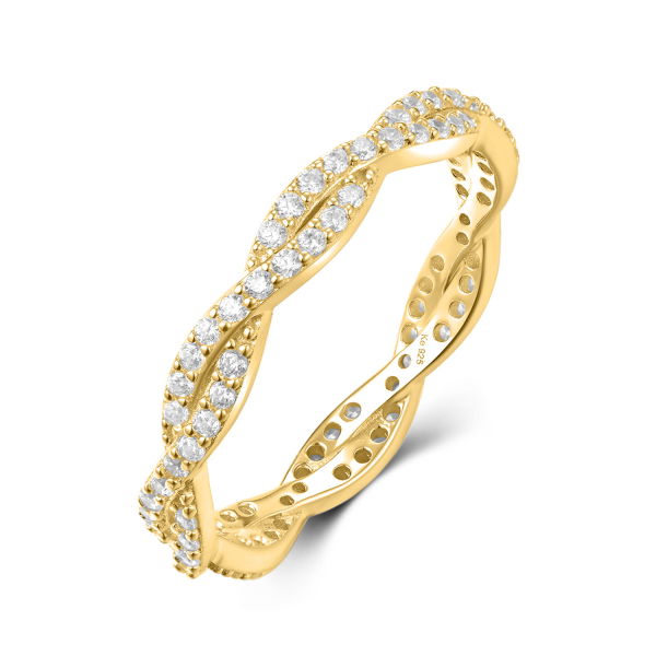 Damenring Twisted Silber 925 vergoldet - 80 Zirkonia