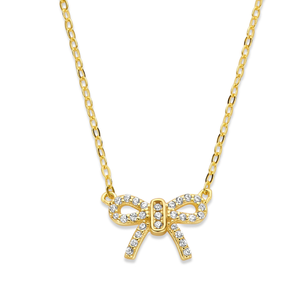 Collier Schleife Silber 925 vergoldet - 29 Zirkonia