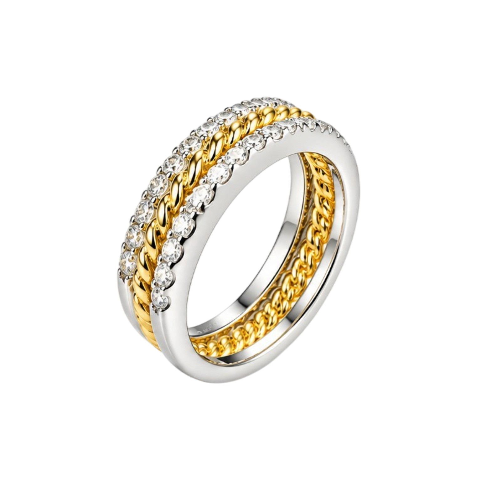 3er Damenring Set Silber 925 Bicolor - 18 Karat vergoldet - 40 Zirkonia - Bild 7