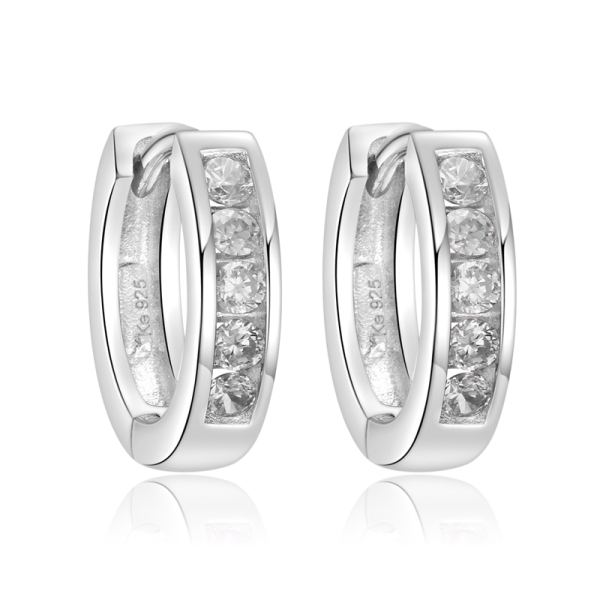 Klappcreolen Silber 925 rhodiniert - Ø 14mm - 10 Zirkonia