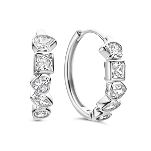 Klappcreolen Silber 925 rhodiniert - Ø 17mm - 5 Zirkonia