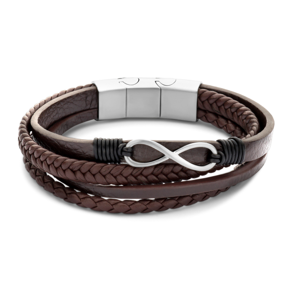 Frank 1967 Armband Echtleder Braun 4-reihig Edelstahl - Infinity