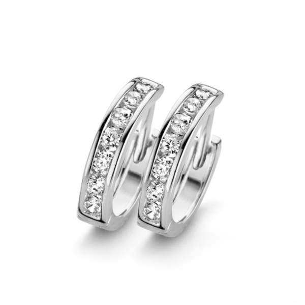 Klappcreolen Zirkonia Silber 925 rhodiniert - Ø 15mm - 16 Zirkonia