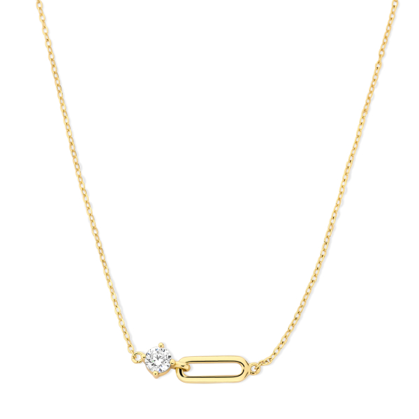 Collier mit Zirkonia Silber 925 vergoldet - Zwischenteil 18mm - Ankerkette - Bild 2