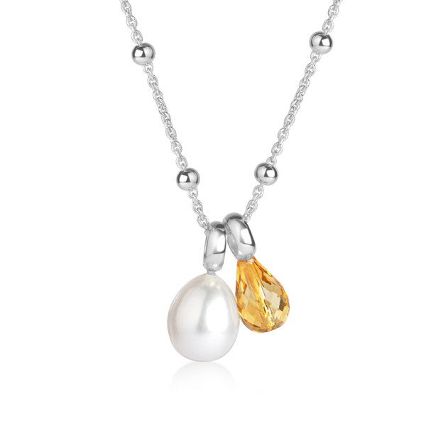 Collier mit Süßwasser-Zuchtperle und Citrin Silber 925