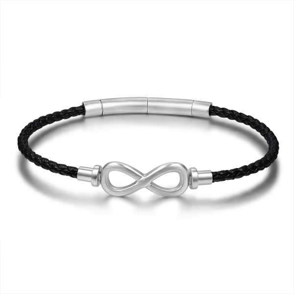 Frank 1967 Armband Infinity Edelstahl IPS - Echt Leder schwarz geflochten, 3,0mm breit